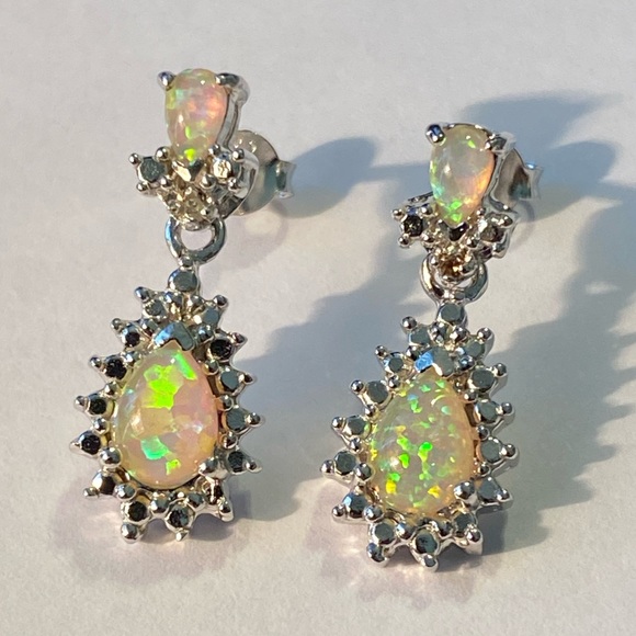 Sterling Silver 925 Lab Opal Earrings - Picture 1 of 8